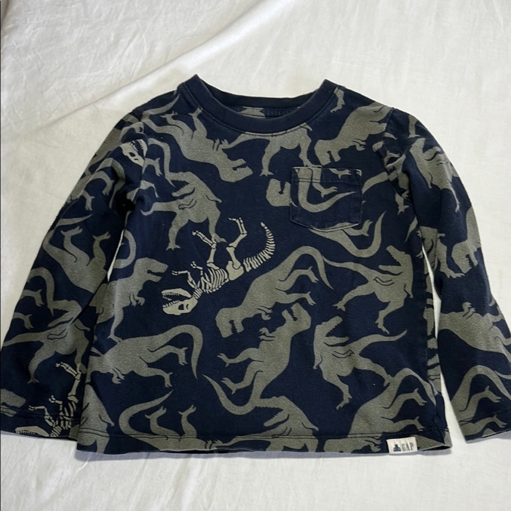 3T GAP Dino Adventure Kids Long Sleeve Shirt - Navy and Gray